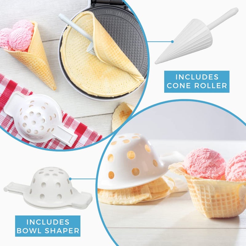 CucinaPro Waffle Cone and Bowl Maker for Homemade Ice Cream Cones- Includes Shaper Roller & Bowl Press - Electric Nonstick Waffler Iron Machine for Sundaes & More, DIY Dessert, Unique Gift Treat for Kids Adults  - Image 2