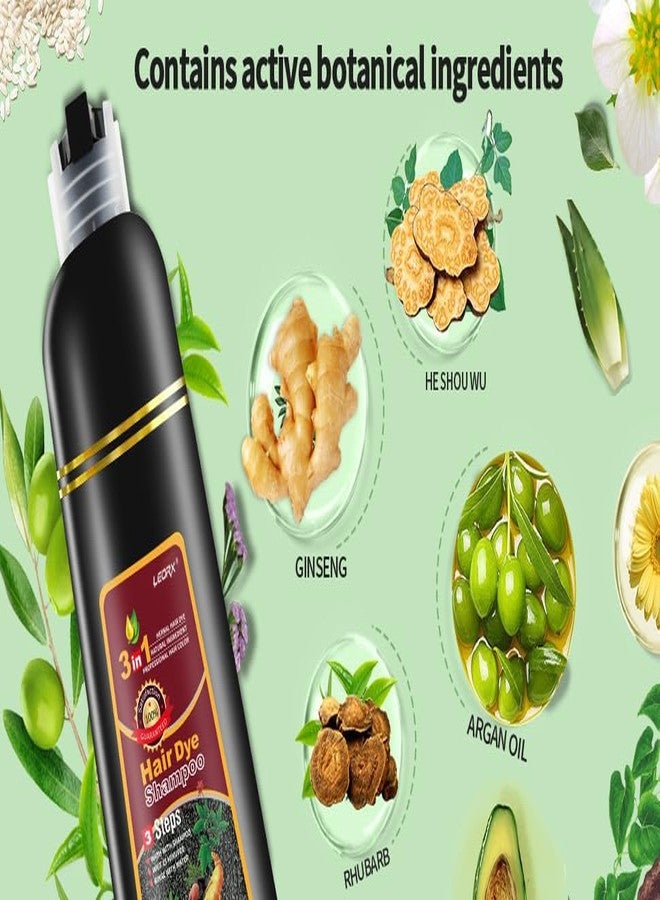 leorx Hair Dye shampoo, Chestnut Brown 3 In 1 Color Shampoo Instant Herbal Coloring Shampoo Refresh Hair For Women&Men - Tintes Para El Cabello Profesional - Image 2