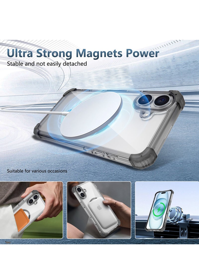 Magnetic Case for iPhone 16 Plus Compatible with MagSafe Wireless Charging, Shockproof Phone Bumper Cover, Anti-Scratch Clear Back Black