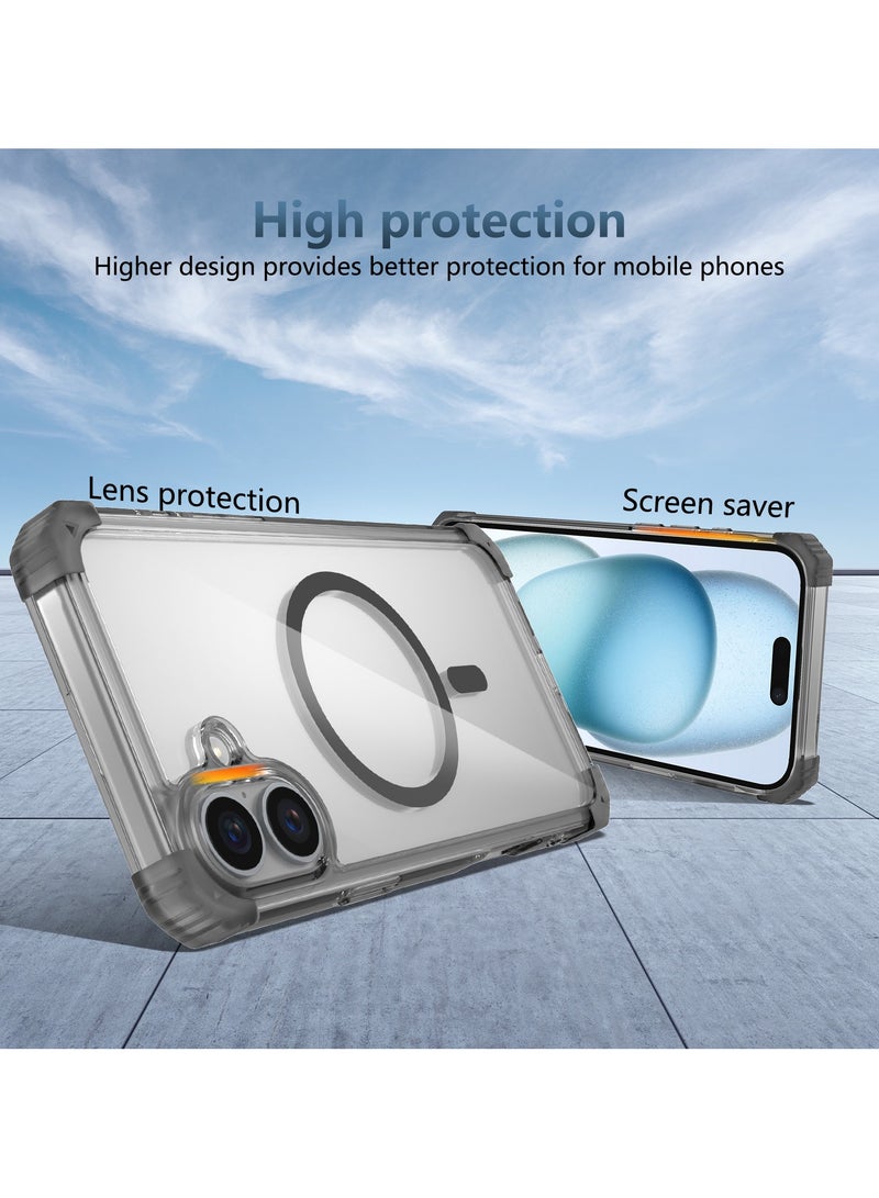 Magnetic Case for iPhone 16 Plus Compatible with MagSafe Wireless Charging, Shockproof Phone Bumper Cover, Anti-Scratch Clear Back Black