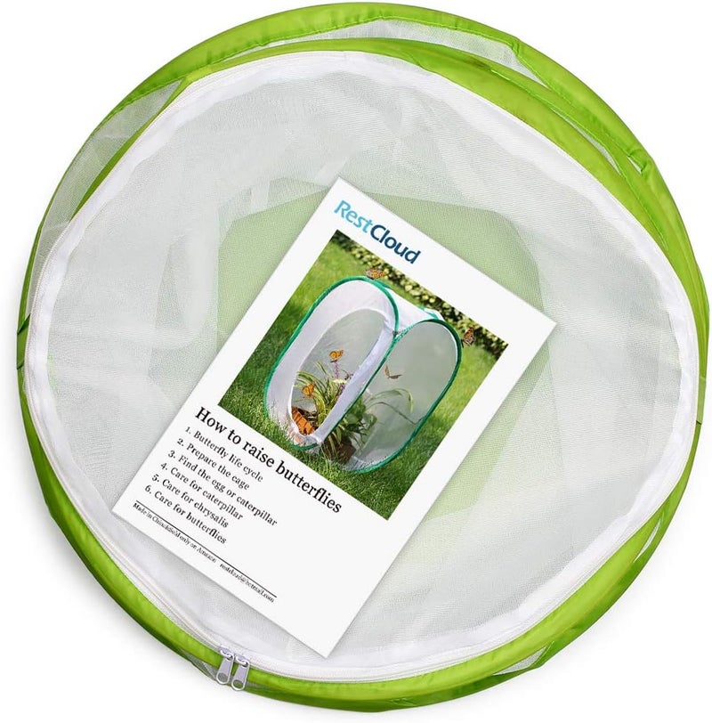 RESTCLOUD 20" Large Butterfly Habitat, Giant Collapsible Insect Mesh Cage Terrarium Pop-up 12" x 20" Tall - Image 2