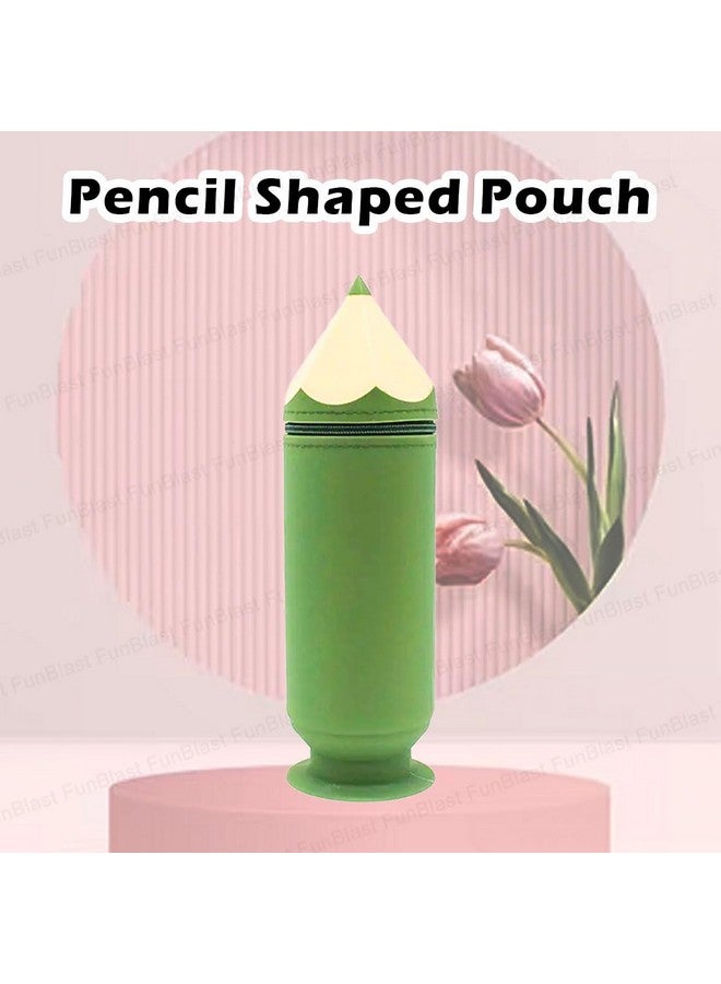 فنبلاست حقيبة فن بلاست على شكل قلم رصاص - حافظة أقلام سيليكون متعددة الأغراض بسحاب، حقيبة أقلام وأقلام رصاص للوازم المدرسية، حقيبة تنظيم أدوات مكتبية للبنات (أخضر بحري) - Image 5