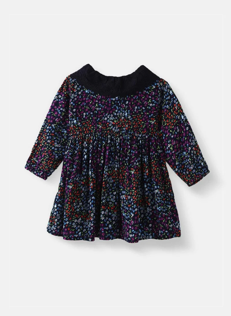 Nautinati Nautinati Girls' Floral Printed Schiffli Collar Dress