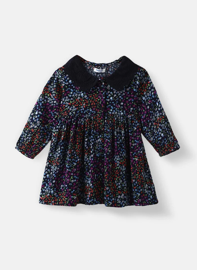 Nautinati Nautinati Girls' Floral Printed Schiffli Collar Dress