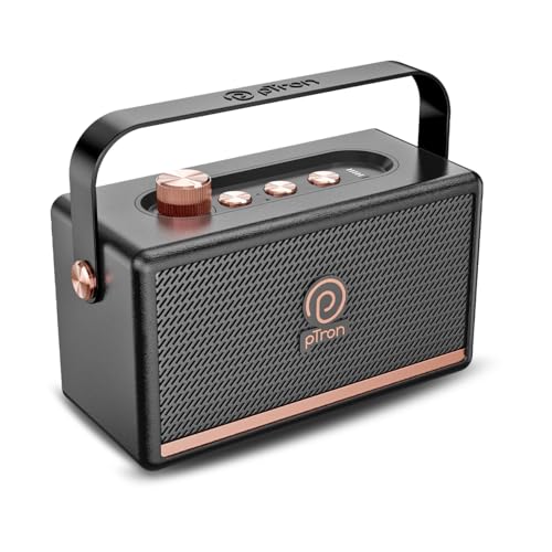 pTron Fusion Pro Retro Signature 20W Bluetooth Speaker with Pristine Sound, 8 Hours Playtime, Dual Drivers, Playback via BT5.3/USB/TF Card, Easy Controls, Portable Speaker & Type C Charging (Black) - Image 1