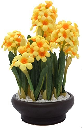 Fourwalls Artificial Hyacinth Flower Bonsai Plant in a Ceramic Vase for Home and Office Decor 26 cm Tall Yellow - Image 2