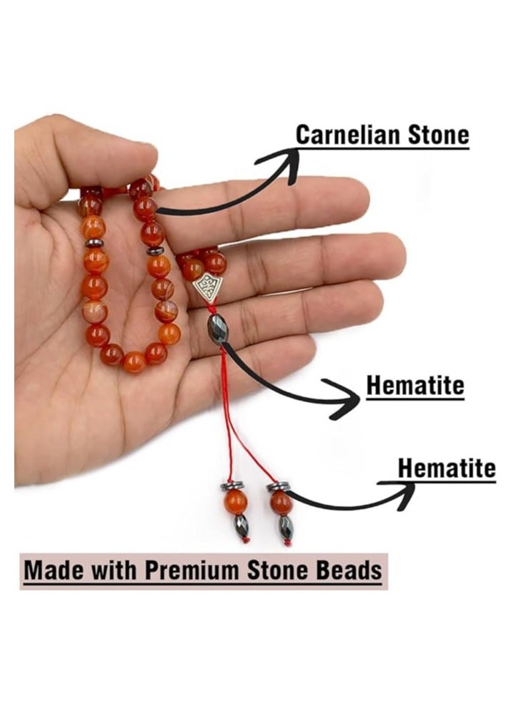 REBUY REBUY Carnelian  Natural Gemstone Islamic Prayer 33 Beads Tasbih  - Image 3