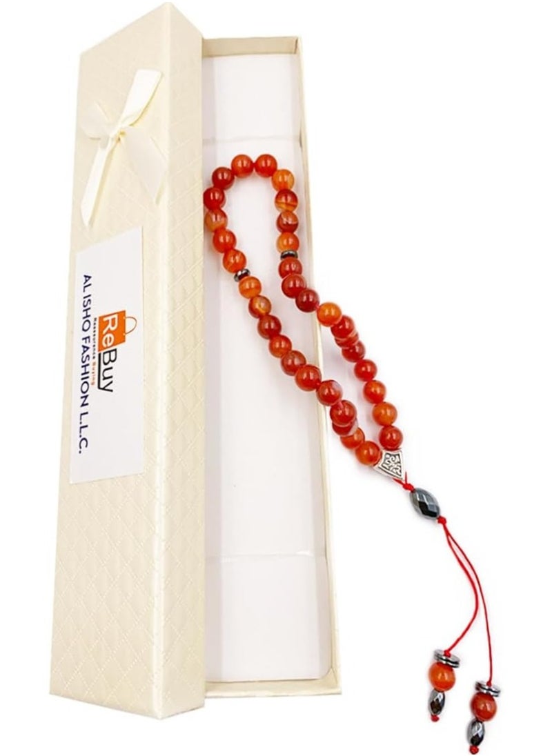 REBUY REBUY Carnelian  Natural Gemstone Islamic Prayer 33 Beads Tasbih  - Image 4