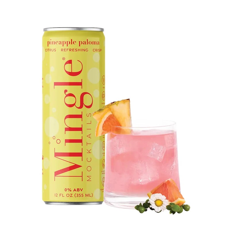 Mingle Mocktails Pineapple Paloma, Premium Non-Alcoholic Drinks, Tangy and Sweet Pre-Mixed Drinks, Healthy Alternatives, Canned Mocktails, 12 fl. oz. Cans, Pack of 12 - Image 1