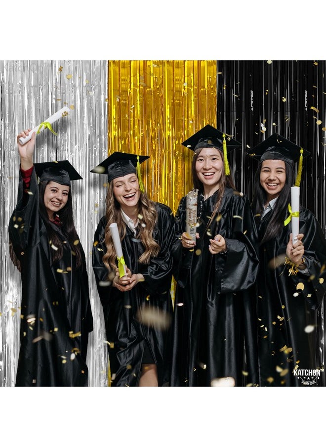 KATCHON Xtralarge Silver Black And Gold Fringe Curtain Backdrop 8X3.2 Feet Pack Of 3 Silver Black And Gold Streamers For Notorious One Birthday Decorations Happy New Years Decorations 2024  - Image 2