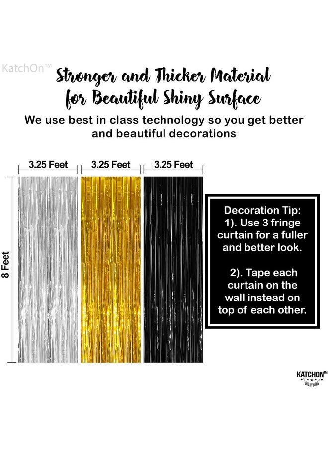 KATCHON Xtralarge Silver Black And Gold Fringe Curtain Backdrop 8X3.2 Feet Pack Of 3 Silver Black And Gold Streamers For Notorious One Birthday Decorations Happy New Years Decorations 2024  - Image 4