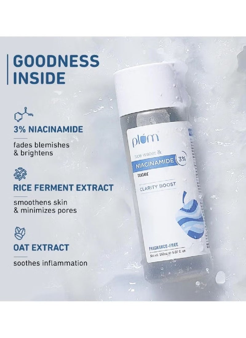 Plum - Plum 3% Niacinamide Toner with Rice Water Vitamin B3 with Japanese Fermented Rice Water For Clear Blemish Free Hydrated Skin Suits all skin types 100% Vegan - Image 1