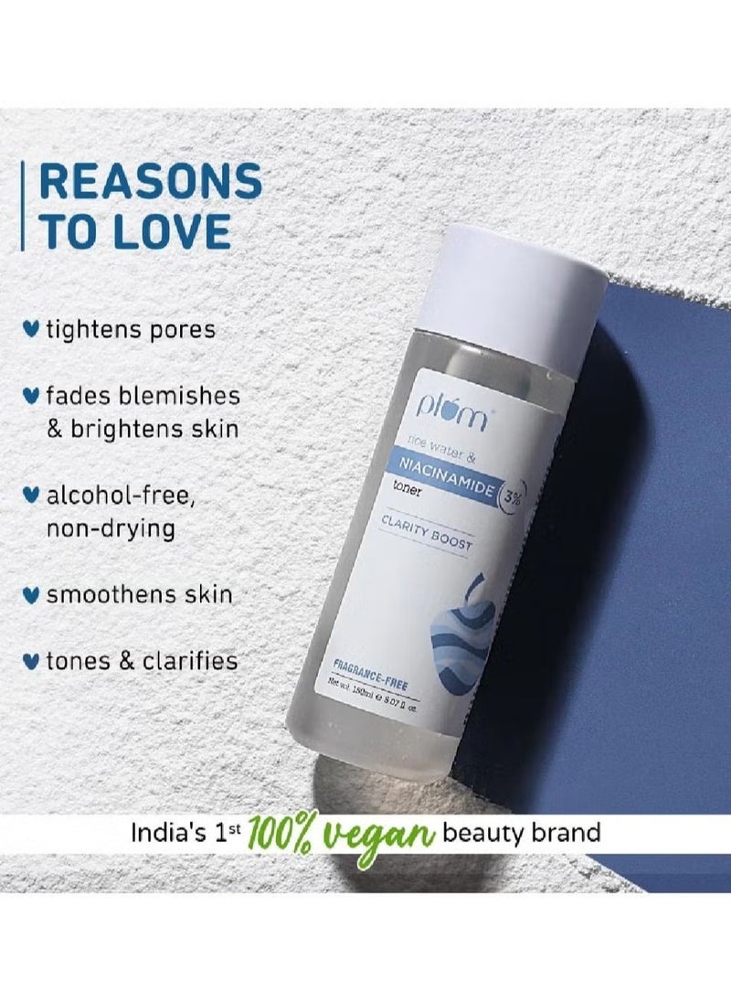 Plum - Plum 3% Niacinamide Toner with Rice Water Vitamin B3 with Japanese Fermented Rice Water For Clear Blemish Free Hydrated Skin Suits all skin types 100% Vegan - Image 1