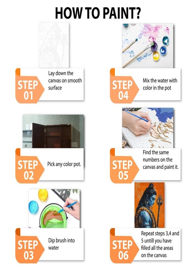Paint Waint Lord Shiva Paint by Numbers Kit for Adults & Kids 35 X 40 cm 24 Colors (Canvas Roll, PW6) - Image 4