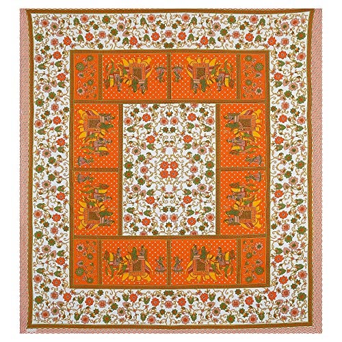 RajasthaniKart® Pure 100% Cotton Double Bed Sheet with 2 Pillow Covers (Bedsheet for Double Bed Cotton, Orange, ElephantPrint) - Image 3