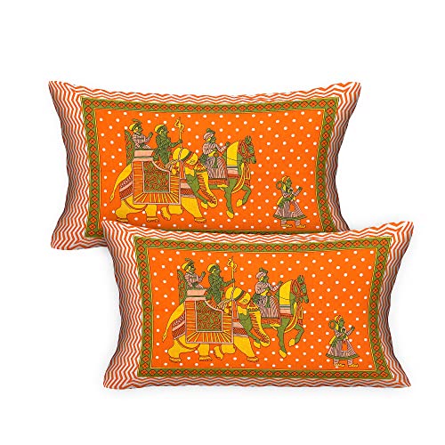 RajasthaniKart® Pure 100% Cotton Double Bed Sheet with 2 Pillow Covers (Bedsheet for Double Bed Cotton, Orange, ElephantPrint) - Image 5