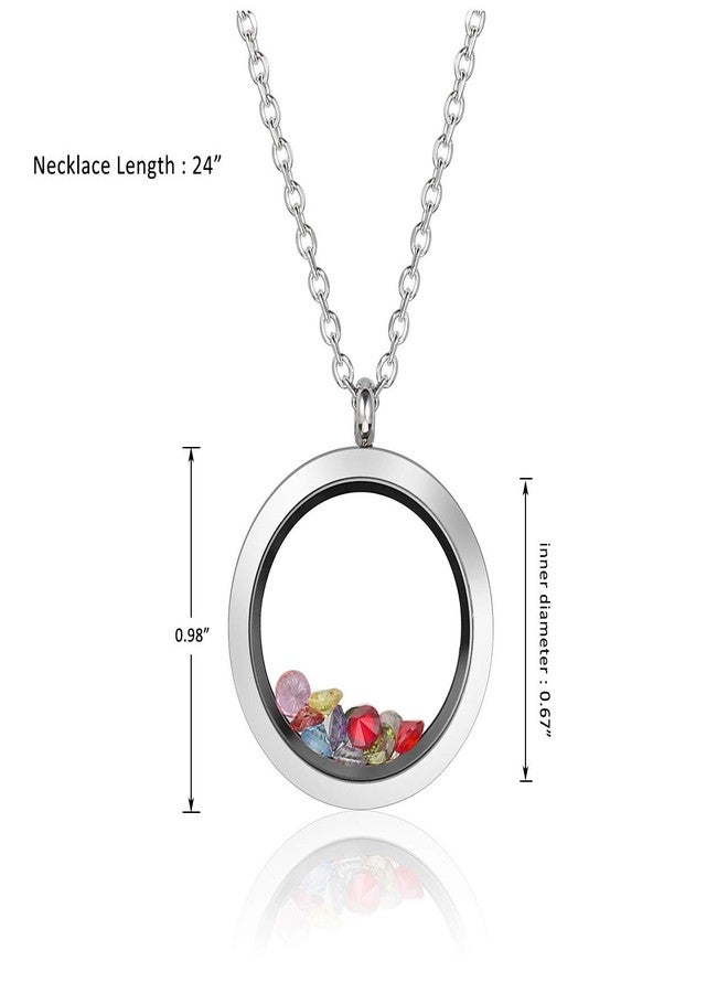 PiercingJ Living Memory Floating Locket Pendant Necklace Polished Round Stainless Steel Memorial Keepsake Glass Locket Necklace for Women, Free 12pcs Cubic Zirconia Birthstone - Image 4