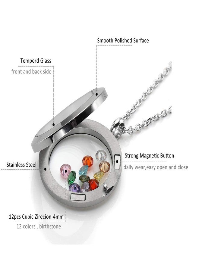 PiercingJ Living Memory Floating Locket Pendant Necklace Polished Round Stainless Steel Memorial Keepsake Glass Locket Necklace for Women, Free 12pcs Cubic Zirconia Birthstone - Image 5