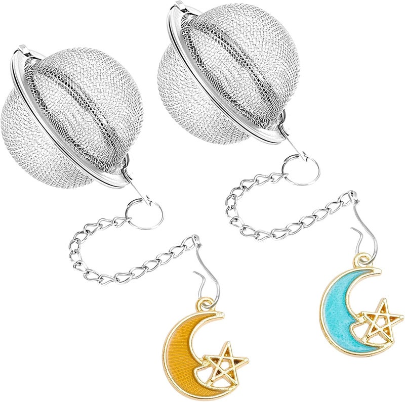 YOIYINI 2Pcs Stainless Steel Mesh Tea Infuser, 2.1 inch Tea Ball with Moon and Star Pendant,Tea Strainer Tea Diffuser Tea Steeper for Filtering Tea,Tea Infusers for Loose Tea (Moon and Star, 2PC) - Image 1