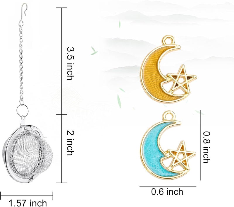YOIYINI 2Pcs Stainless Steel Mesh Tea Infuser, 2.1 inch Tea Ball with Moon and Star Pendant,Tea Strainer Tea Diffuser Tea Steeper for Filtering Tea,Tea Infusers for Loose Tea (Moon and Star, 2PC) - Image 2