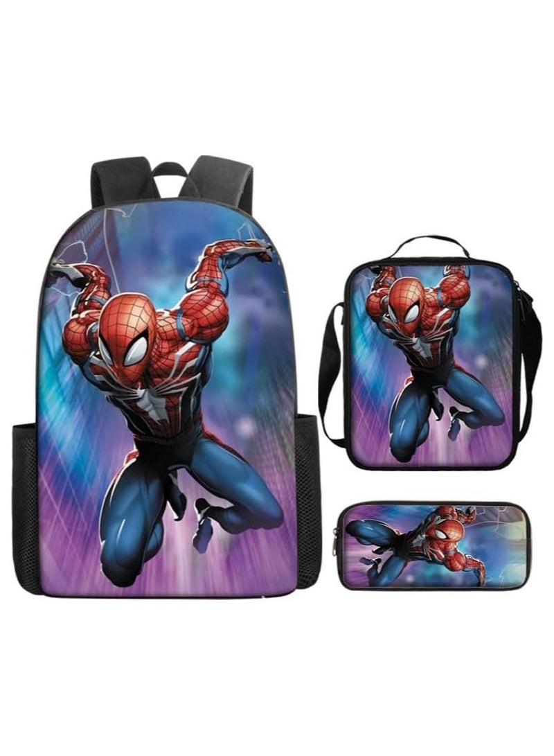 general 3Pcs Backpack Set Spider Man School Backpack Large Capacity Casual Backpack with Lunch Bag and Pencil case for Kids Fans - Image 1