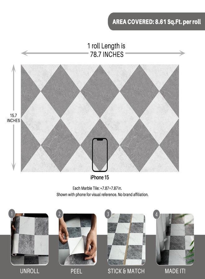 auxua Grey Vinyl Marble Flooring Roll - Small Size (15.7” x 6.56ft) for 8.61 sq.ft Coverage, Seamless Grain Match, Hassle-Free Peel & Stick Tile Application, Ideal for Kitchens & Bathrooms - Image 5
