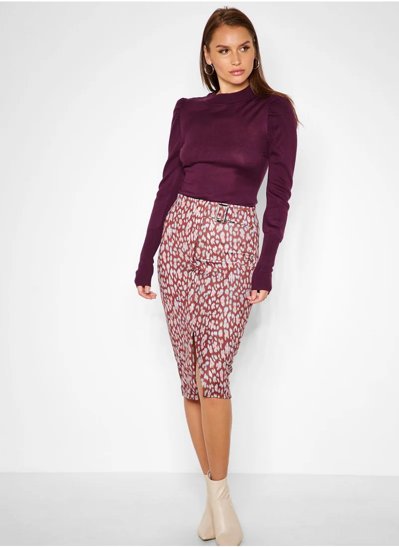 LOST INK Leopard Print Midi Skirt with Split