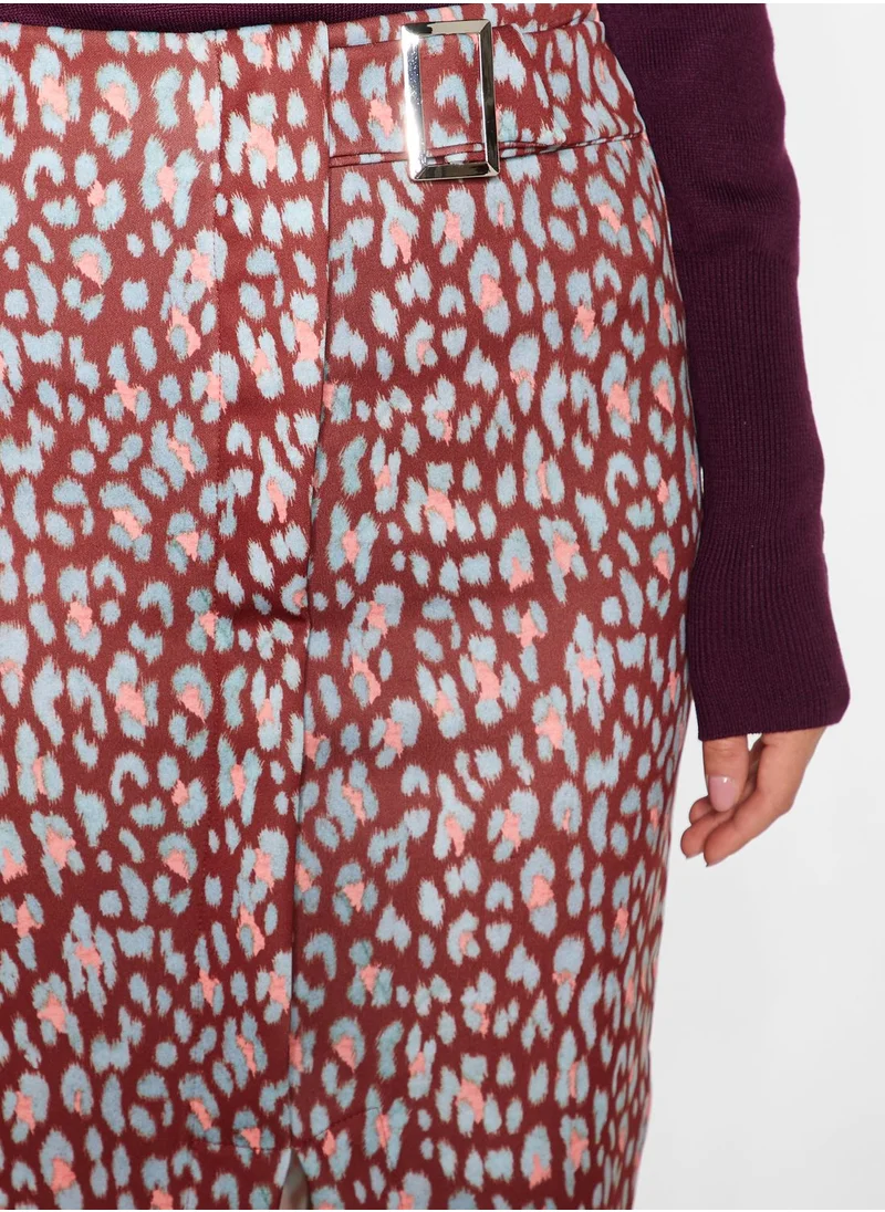 LOST INK Leopard Print Midi Skirt with Split
