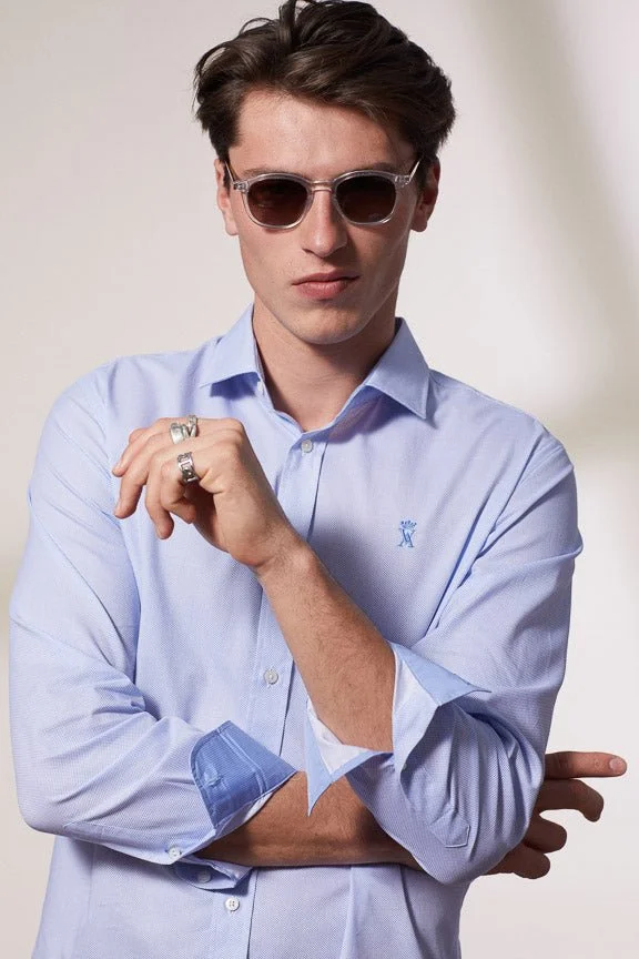 Vicomte A. Conrad Sky Blue Shirt Print Dots 100% Cotton
