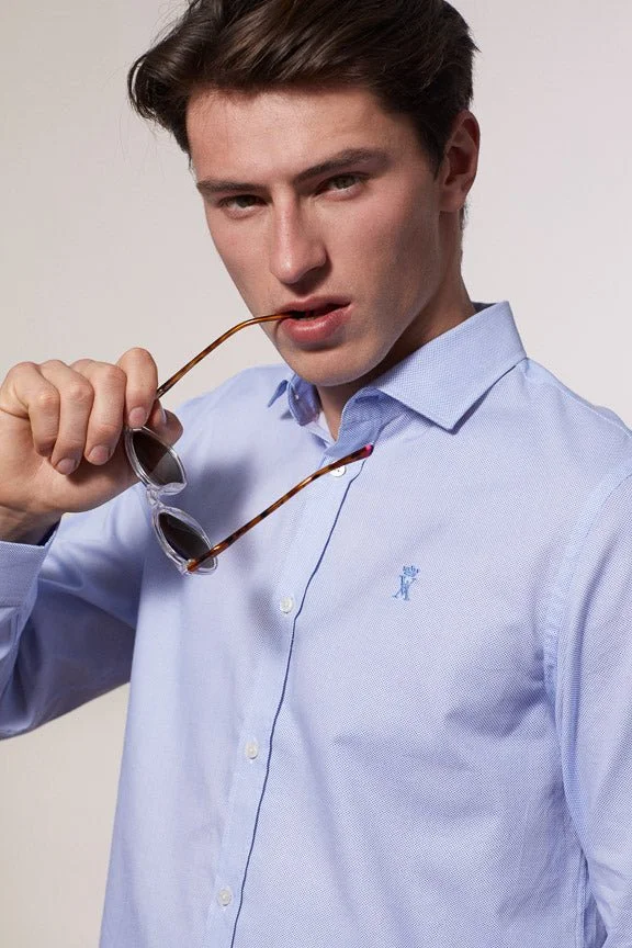 Vicomte A. Conrad Sky Blue Shirt Print Dots 100% Cotton