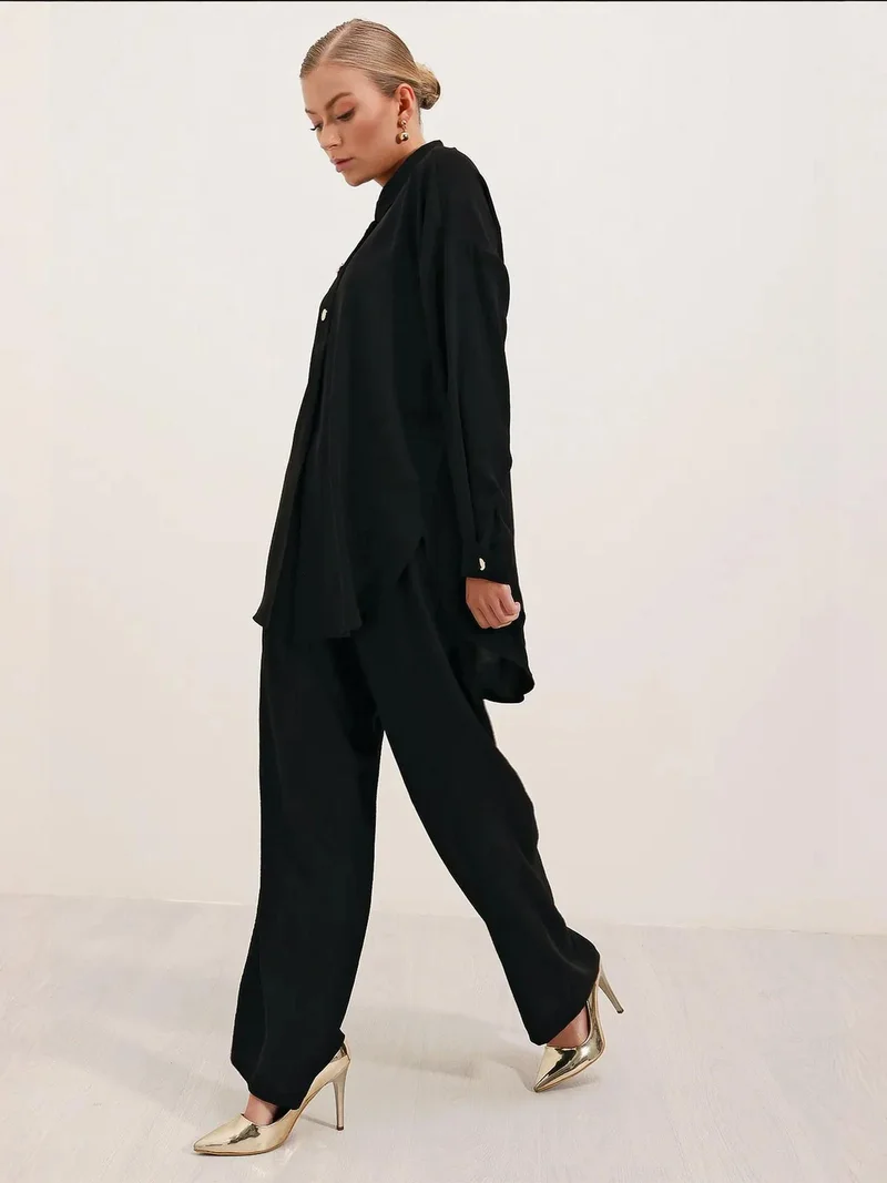 بيغ دارت BDART Textured Long Sleeve Button-Up Shirt and Wide Leg Pants Set