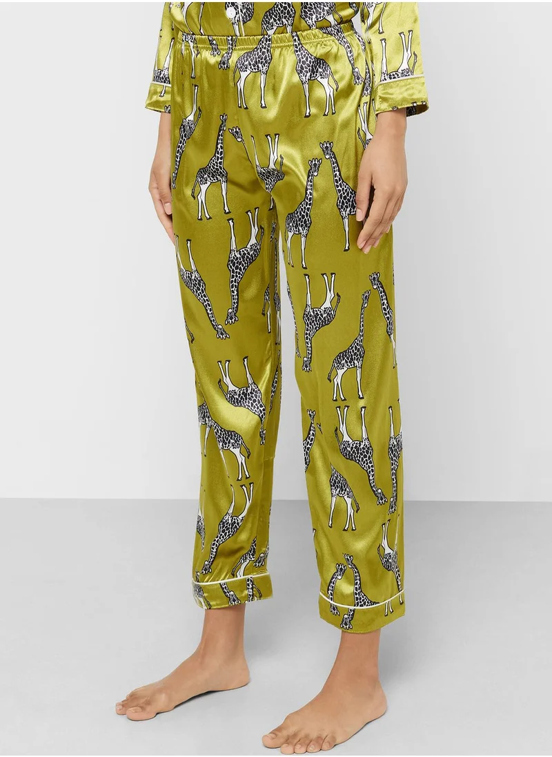 جينجر Printed Satin Shirt & Pyjama Set