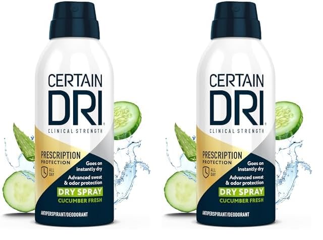 Certain DriPrescription Strength Clinical Antiperspirant Deodorant Dry Spray for Men and Women Fast Acting Protection from Excessive Sweating Cucumber Fresh Scent 42 oz Pack of 2 - Image 1