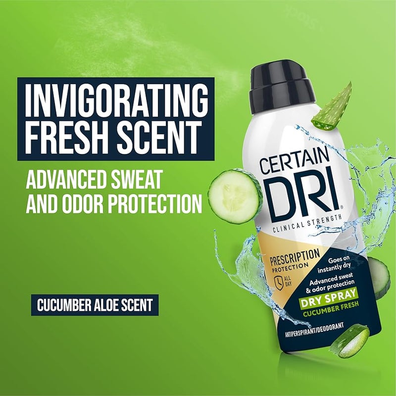 Certain DriPrescription Strength Clinical Antiperspirant Deodorant Dry Spray for Men and Women Fast Acting Protection from Excessive Sweating Cucumber Fresh Scent 42 oz Pack of 2 - Image 3