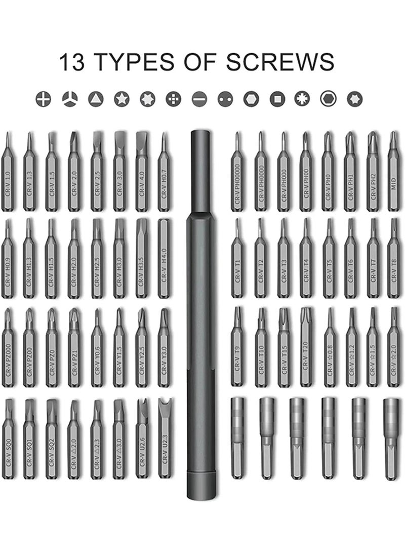 Arabest Precision Screwdriver Set 63 In 1 Magnetic Driver Bits Small Mini Pocket Screwdriver Tool Band Aluminum Case Repair Kit For Electronics Smartphone Watch Glasses  - Image 3