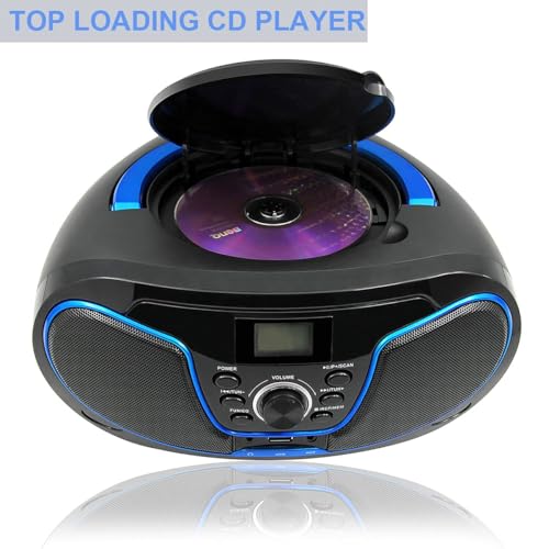 LONPOO CD Player Boombox, LP-D02 Portable Bluetooth FM Radio Stereo Sound System with Crystal-Clear Sound, MP3 Playback, USB Input, AUX Input, Headphone Jack, LCD Display, AC DC Operated - Image 2