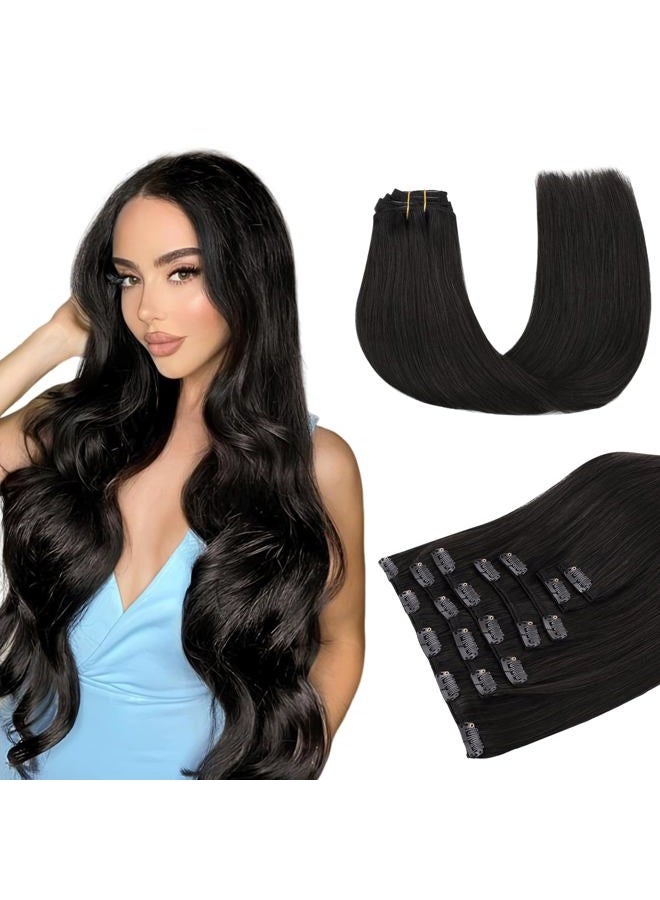 MAXITA Clip in Hair Extensions Real Human Hair, 20 Inch Natural Black 7pcs 120g, Remy Human Hair Extensions Clip in Real Hair Extensions Long Straight Natural Hair - Image 1