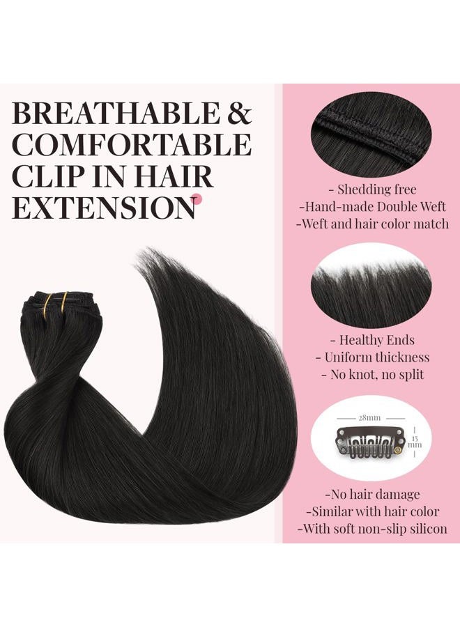 MAXITA Clip in Hair Extensions Real Human Hair, 20 Inch Natural Black 7pcs 120g, Remy Human Hair Extensions Clip in Real Hair Extensions Long Straight Natural Hair - Image 4