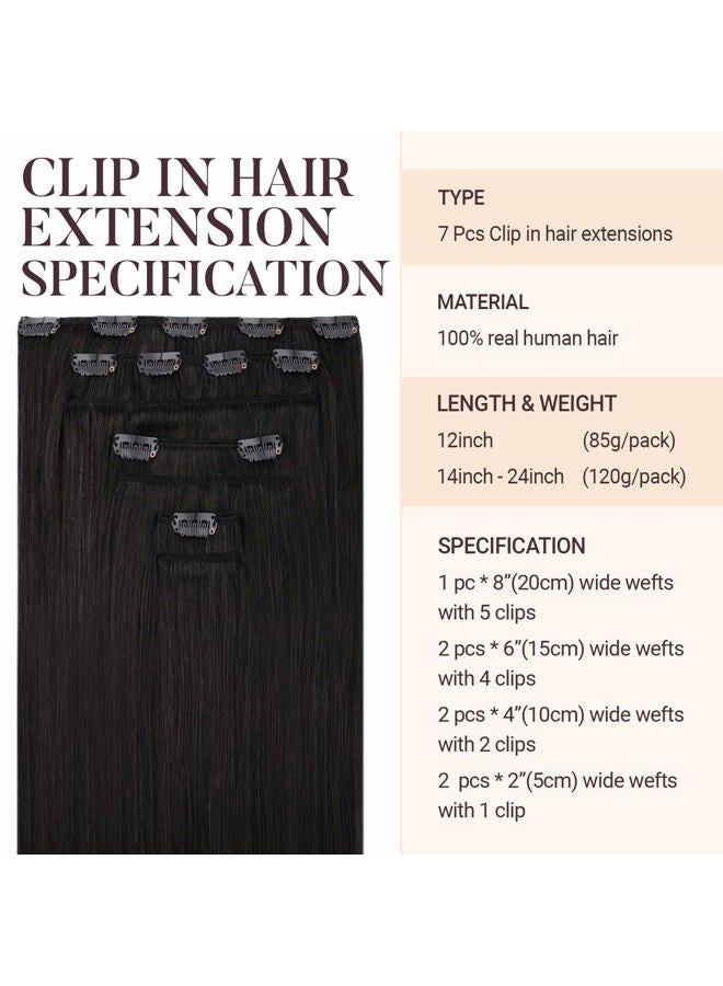 MAXITA Clip in Hair Extensions Real Human Hair, 20 Inch Natural Black 7pcs 120g, Remy Human Hair Extensions Clip in Real Hair Extensions Long Straight Natural Hair - Image 2