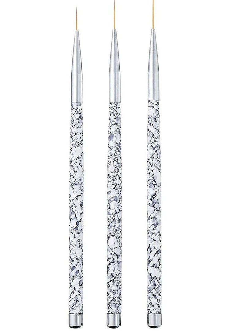 Excefore Professional Nail Art Liner, 3PCS Brush UV Gel Painting Acrylic Brushes Striping for Short Strokes, Details, Blending, Elongated Lines (White Marble) - Image 1