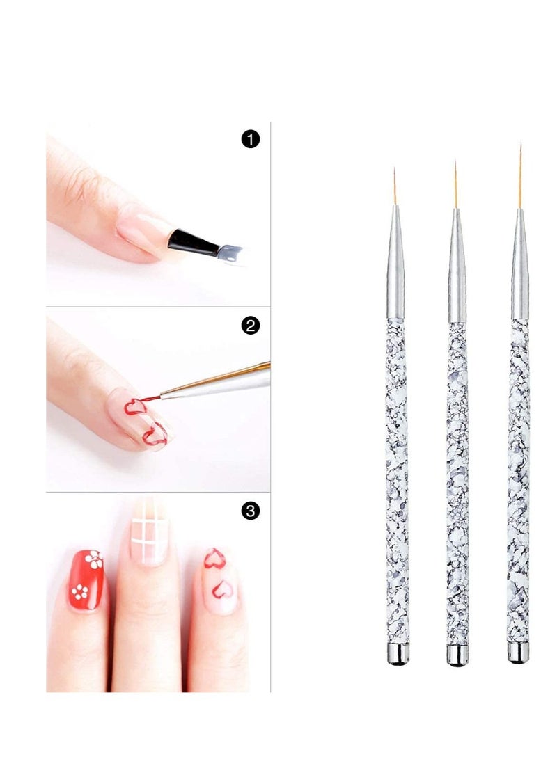 Excefore Professional Nail Art Liner, 3PCS Brush UV Gel Painting Acrylic Brushes Striping for Short Strokes, Details, Blending, Elongated Lines (White Marble) - Image 4
