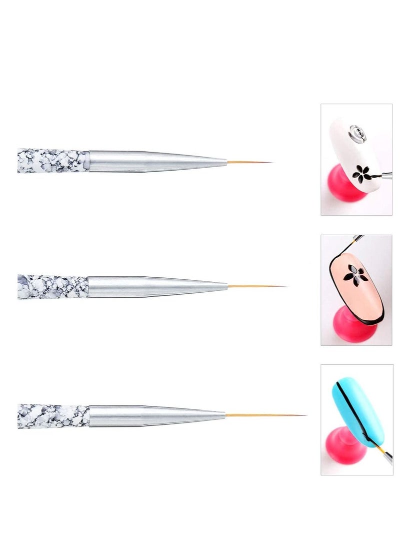 Excefore Professional Nail Art Liner, 3PCS Brush UV Gel Painting Acrylic Brushes Striping for Short Strokes, Details, Blending, Elongated Lines (White Marble) - Image 3