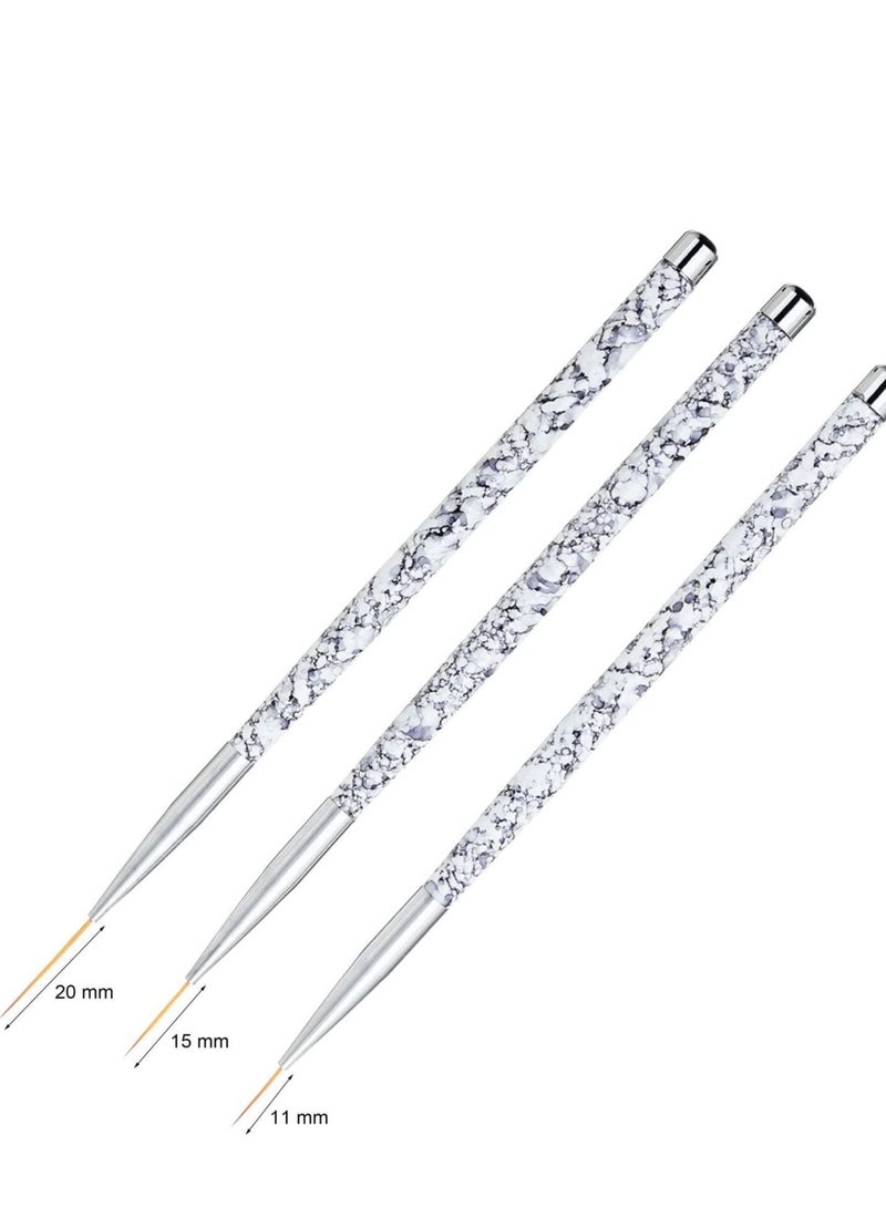 Excefore Professional Nail Art Liner, 3PCS Brush UV Gel Painting Acrylic Brushes Striping for Short Strokes, Details, Blending, Elongated Lines (White Marble) - Image 5