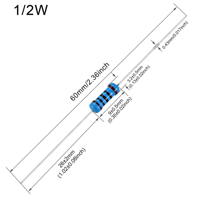 EDGELEC Store 100pcs 2.7K ohm Resistor 1/2w (0.5Watt) ±1% Tolerance Metal Film Fixed Resistor, Multiple Values of Resistance Optional - Image 2
