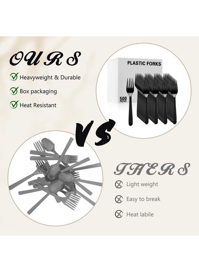 Romooa 500 Pcs Heavy Duty Plastic Forks 7 Inches Disposable Forks Solid Take Away Forks Heavyweight Forks Sturdy Plastic Utensils For Parties, Catering Services, Family Gatherings (Black) - Image 3