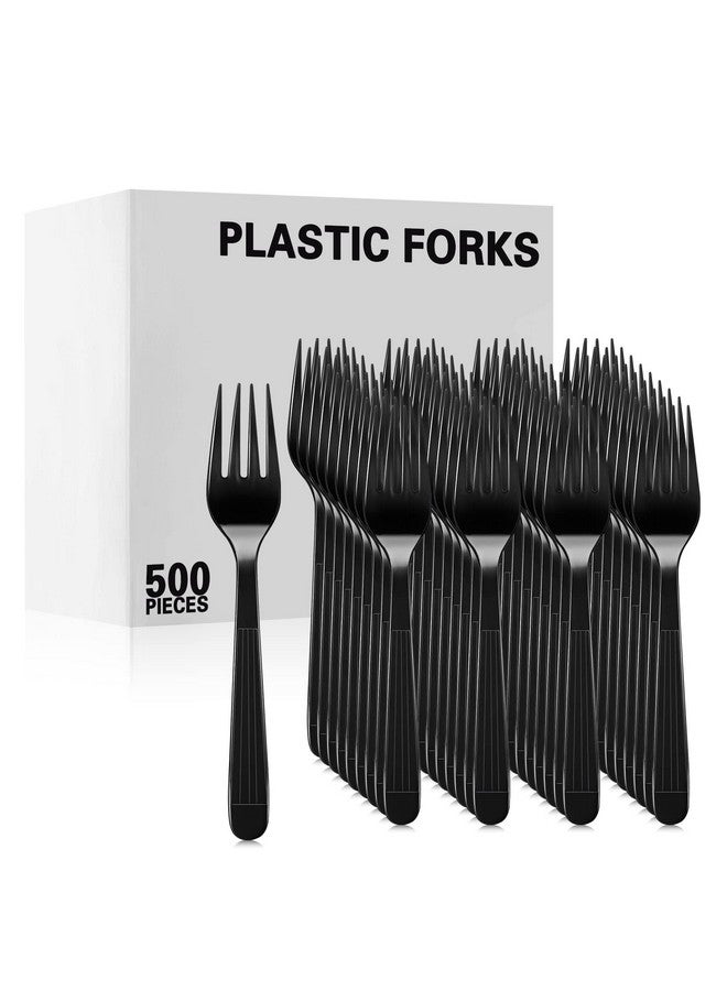 Romooa 500 Pcs Heavy Duty Plastic Forks 7 Inches Disposable Forks Solid Take Away Forks Heavyweight Forks Sturdy Plastic Utensils For Parties, Catering Services, Family Gatherings (Black) - Image 2