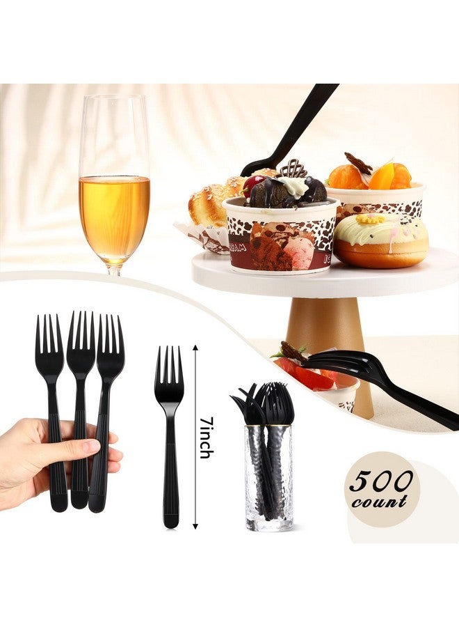 Romooa 500 Pcs Heavy Duty Plastic Forks 7 Inches Disposable Forks Solid Take Away Forks Heavyweight Forks Sturdy Plastic Utensils For Parties, Catering Services, Family Gatherings (Black) - Image 4