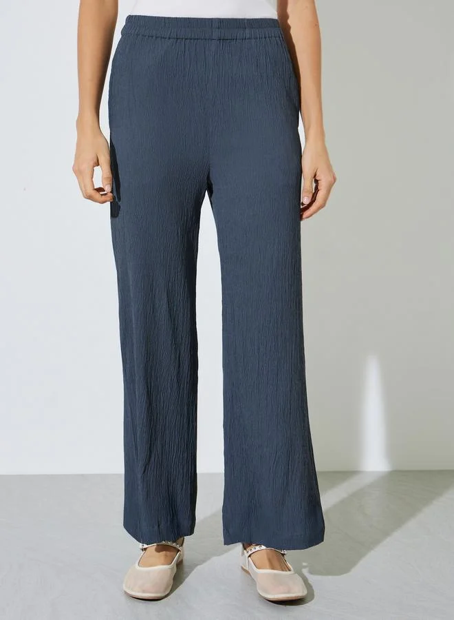 ستايلي Dark Grey Wide Leg Pants with Elastic Waist
