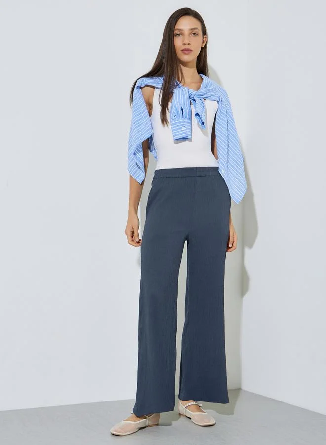 ستايلي Dark Grey Wide Leg Pants with Elastic Waist