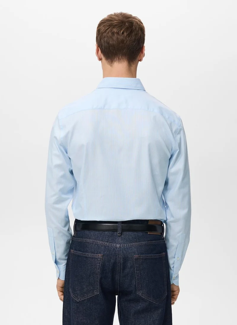 Mango Man 100% cotton slim-fit striped shirt